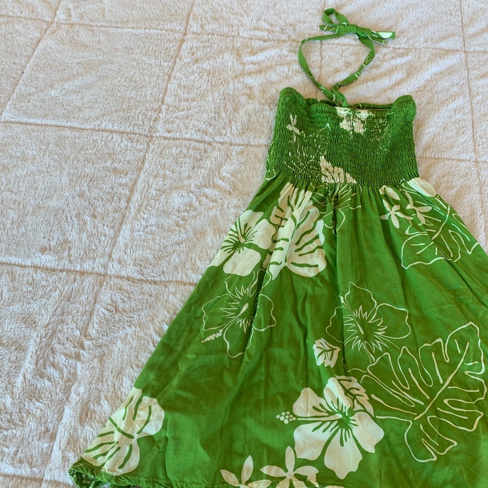 Strapless/Tie Neck Green Flower Dress from Hawaii